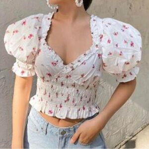 Forever 21 White and Pink Crop Top